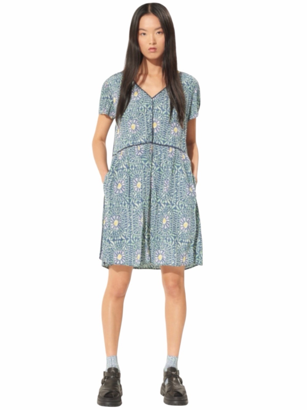 Cotélac French Designer Floral Print Short Sleeve Dress Size 0